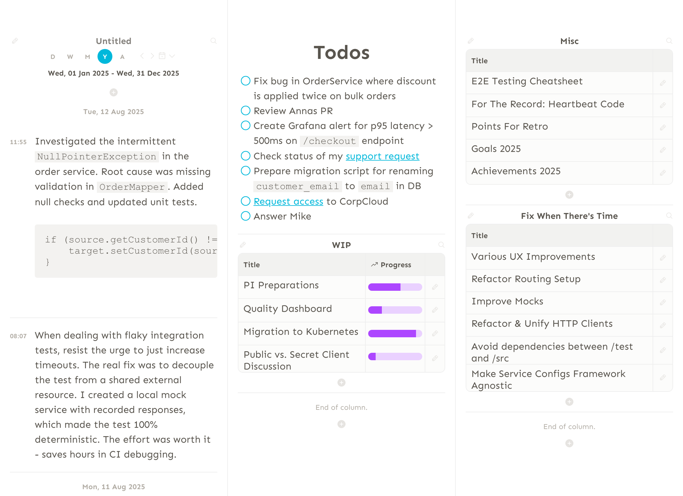 Snippets dashboards