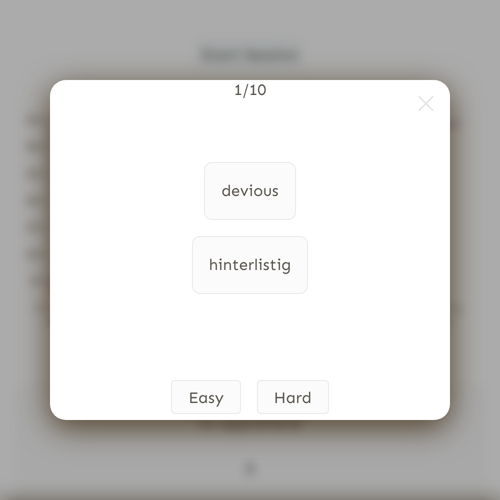 Snippets flashcard session