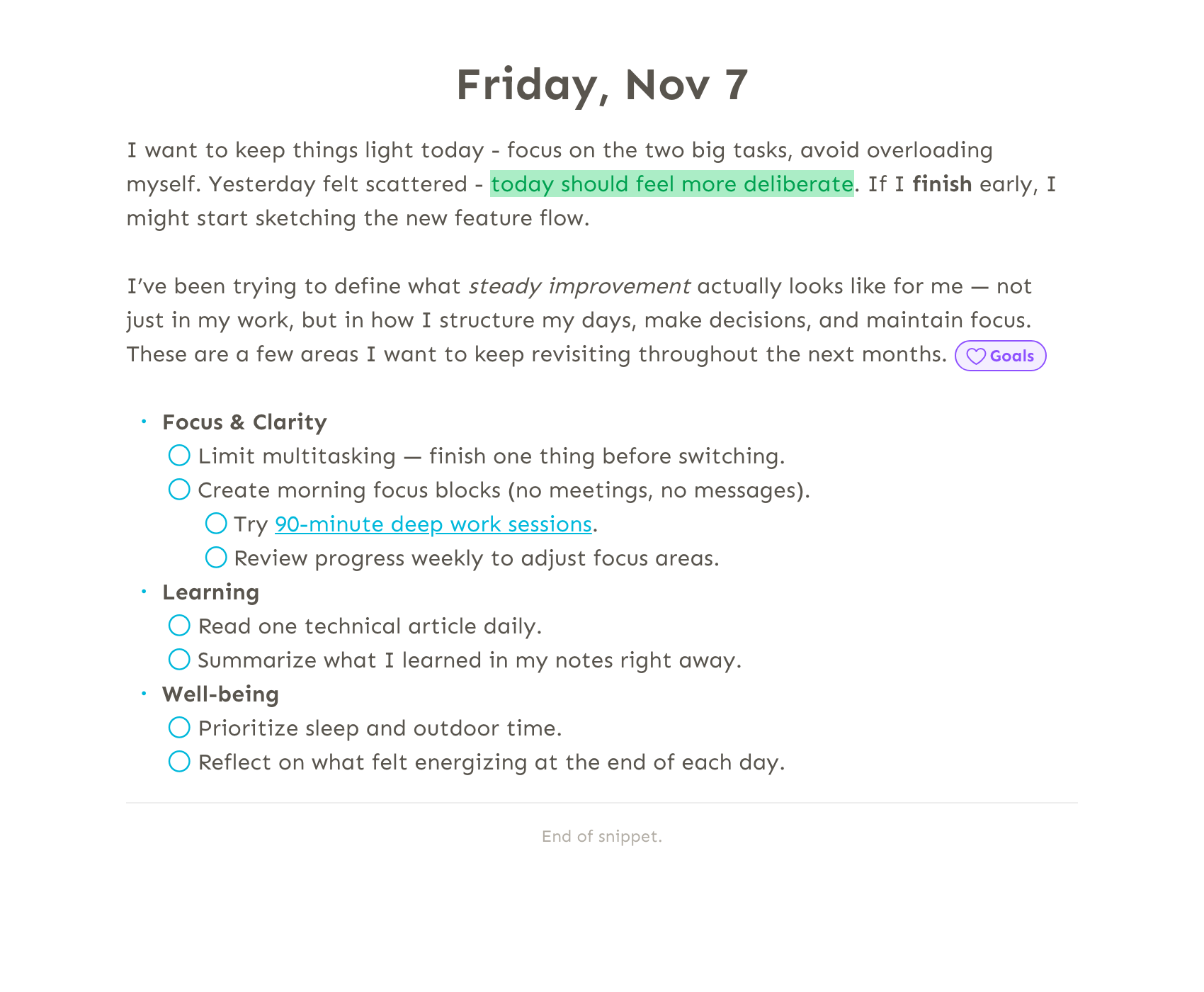 Snippets rich text example